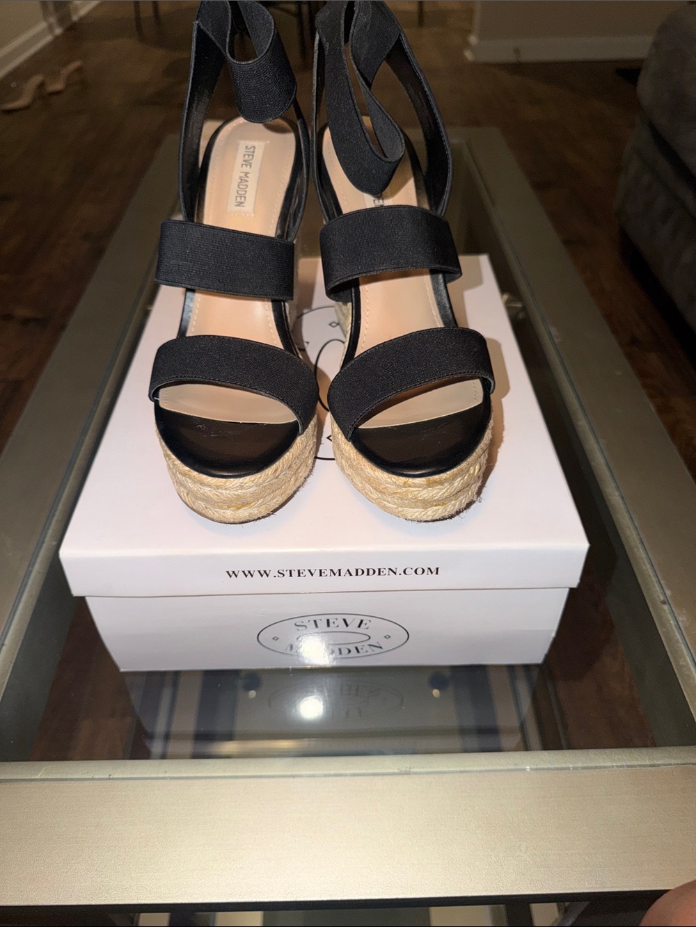 Steve Madden Black Espadrille Platform Wedge Sandals